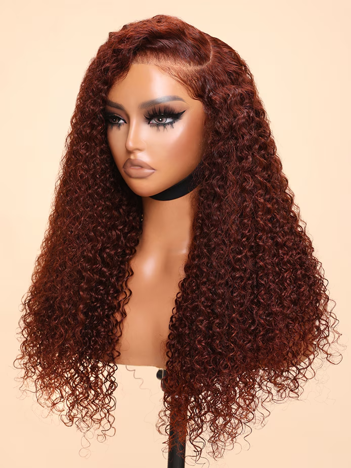 Explosion Reddish Brown 7x7 Kinky Curly Wig Invisible Knot Pre-Plucked