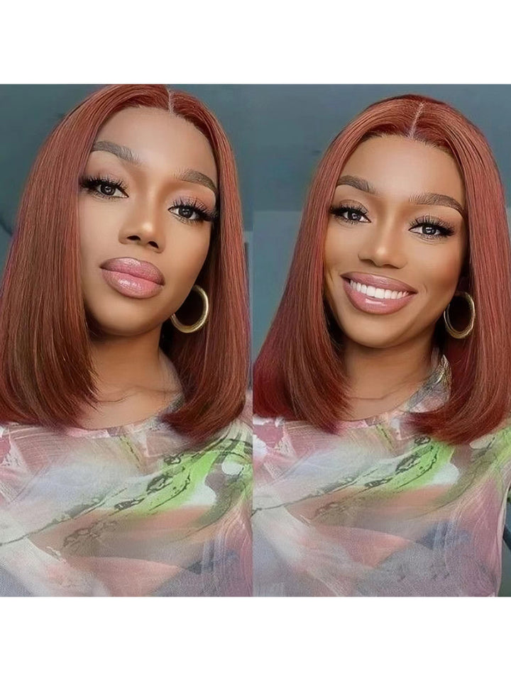 Ready & Go  Invisible Knot 5x5 Pre Cut Lace Reddish Brown Straight Bob Wig