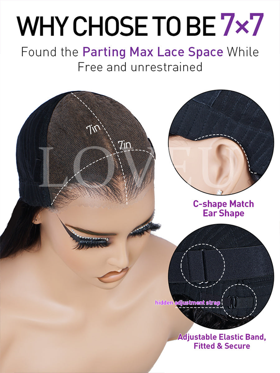 Everything Ready To Go Glueless Wigs Mini Knot Pre-Cut 7x7 Deep Wave Wig 100% Human Hair