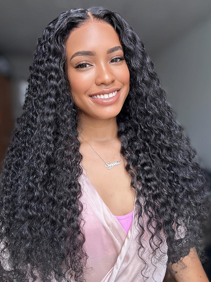 Pre-Cut 13x4 HD Lace Water Wave Human Hair Wig Ready To Go Ear to Ear Invisible Lace